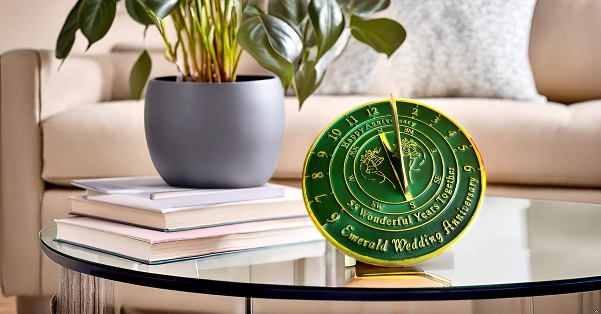 55th Emerald Wedding Anniversary Sundial Gift for Him or Her, Husband or Wife, Parents, Grand Parents, Couples to Celebrate Anniversary Unique Gift Her Parents Or Couples 55 Year Celebration