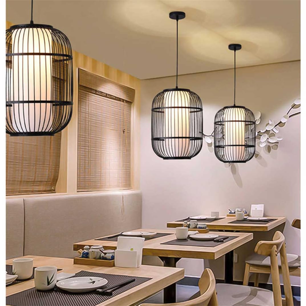 28 cm czarna lampa wisząca Wabi-Sabi, duży rozmiar, bambusowa klatka, naturalne oprawy przybrzeżne, żyrandole z rattanu do kuchni i salonu wyspy - Gwint E26