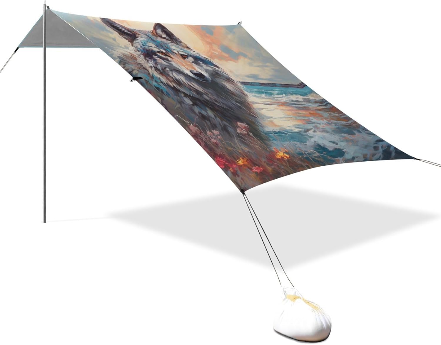 ALAZA Wolf Sun Wave Beach Tent Sun Shelter Portable Canopy Sunshade for Outdoor, Camping, Picnics, Backyard Fun, 10x9 ft