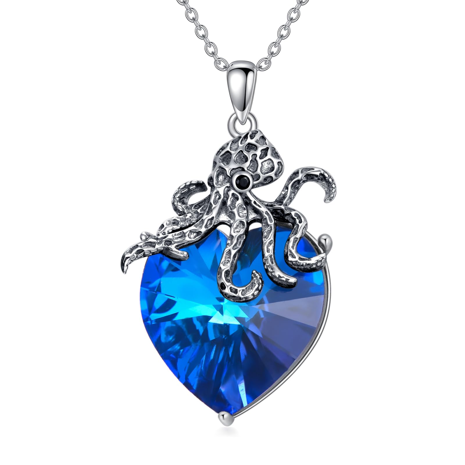 Plesitep Oktopus-Kristall-Halskette, 925er-Sterlingsilber, Oktopus-Anhänger, grün/blauer Kristallanhänger, Oktopus-Schmuck für Damen
