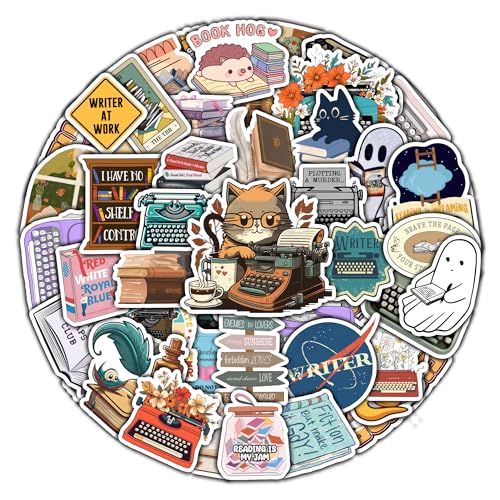BIGZORO 50 PCS Writer Stickers Vinyl Decals Waterproof Decorations Water Bottles Laptop Computer Phone Case Envelope Notebook Scrapbook Colorful Lovely for Writers Author Teens Adults