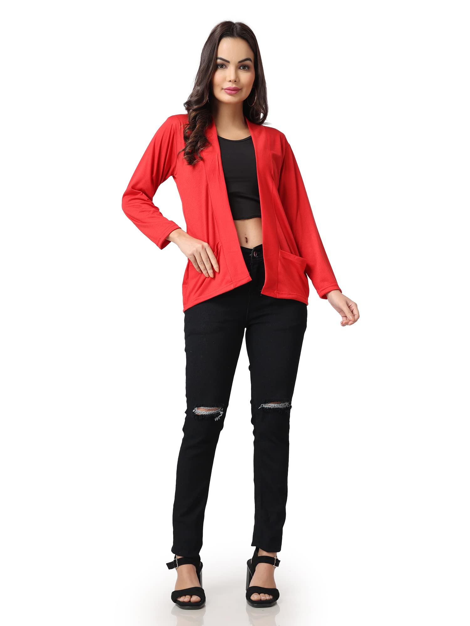 af affair Girl's & Women's Cotton Two Pocket Long Sleeves Shrug - Red, XX-Large-picture-51