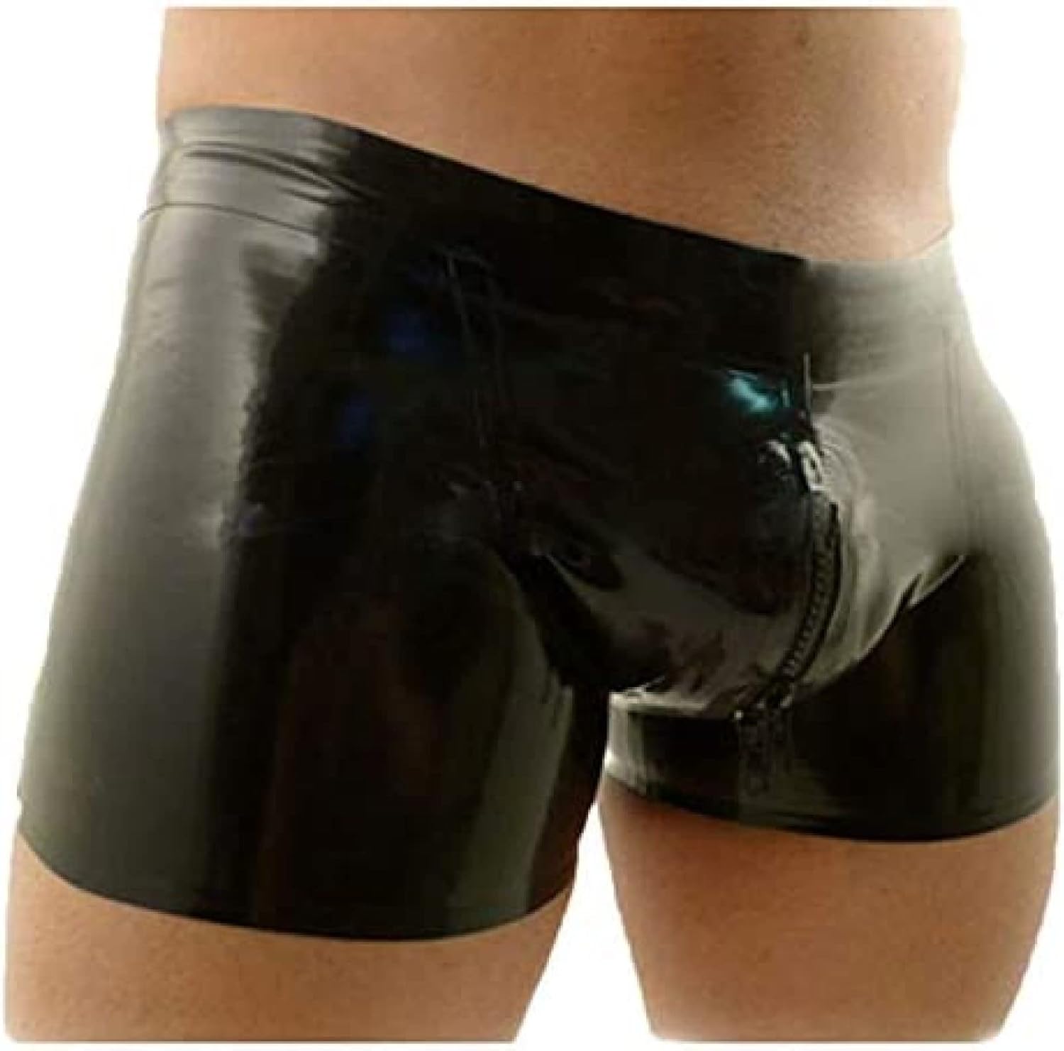 Sexy Latex Men Boxer Black Panties Crotch Zipper Rubber Shorts Underwear Wear,Small