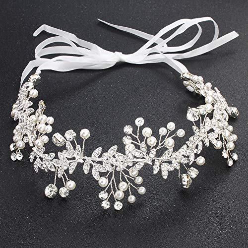 Hapibuy Wedding headpiece Crystal Forehead Band Bridal Hair Vine For Bride and Bridemaid Silver Color