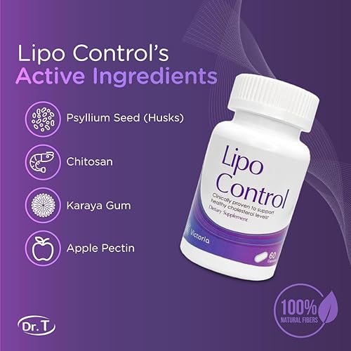 Miniatura 4 de Dr. T Suplemento natural para reducir el colesterol, semillas de psyllium (cáscaras), quitosano, goma de karaya, pectina de manzana. Niveles
