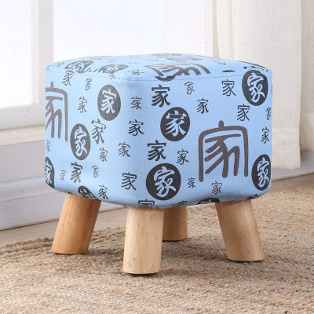 Pouf carré en bois massif rembourré 28x25cm pour salon et entrée