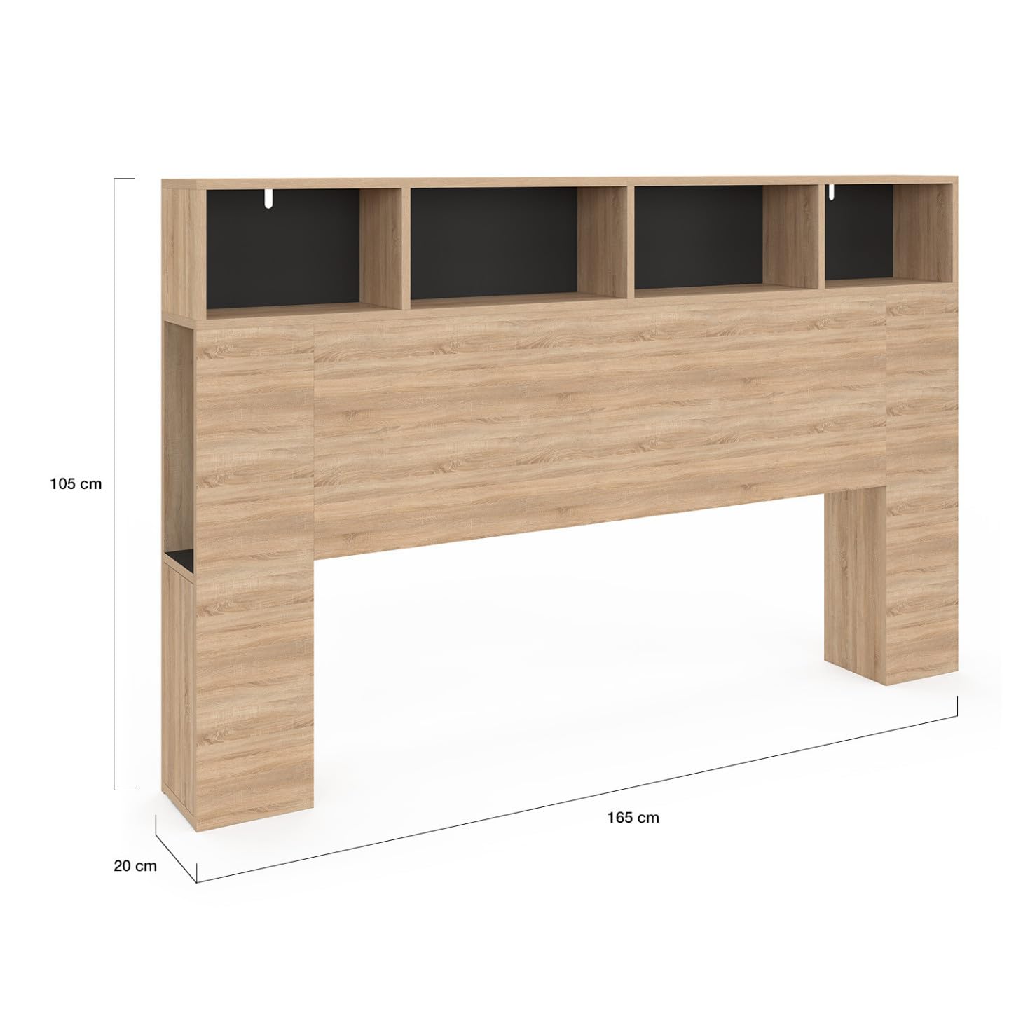 IDMarket - Tête de lit sur Pied Cleo 165 cm avec rangements fermés et niches façon hêtre et Noir