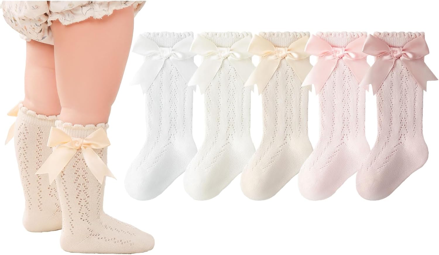 CHUNG Toddler Baby Girls Knee Hight Stocking Cotton Socks 0-7Years Solid Color Bowknot Thin Spring Summer