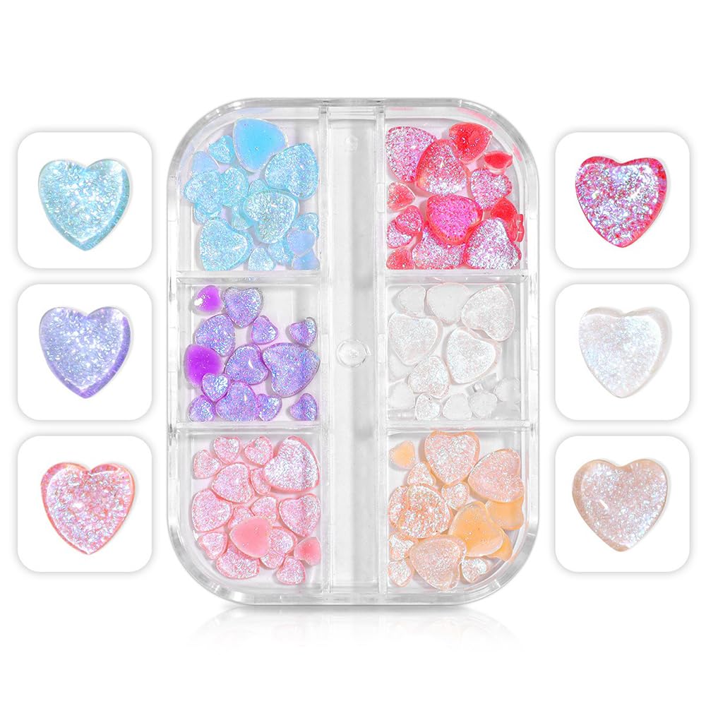 S.A.V.I 3D Glitter Heart Nail Art Decorations – Multi-Color Sparkly Nail Charms, 2 Sizes – Acrylic & Manicure Designs – Trendy DIY Nail Accessories with Shiny Glitter Hearts in Compact Box-image-21
