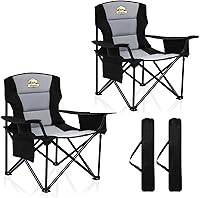 ColegenceOutdoor Oversized Camping Chairs 2 Pack - 450lbs Heavy Duty Folding Wide Camp Chairs w/ Cooler, Cup Holder, Carry Bag - Black