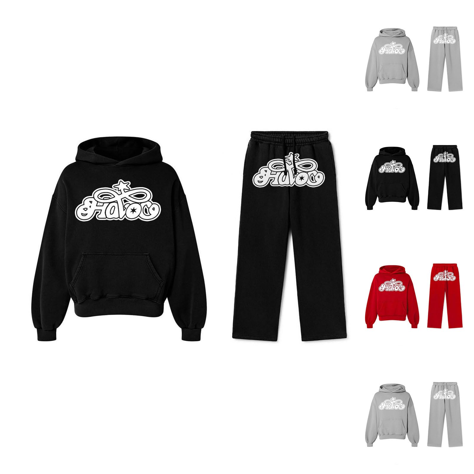 Tuta da jogging da uomo, elegante, 2 pezzi, unisex, hip hop, Y2k, con cappuccio e pantaloni da jogging, per il tempo libero, a maniche lunghe, casual