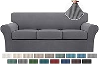Turquoize Gray 4-Piece Sofa Slipcover for 3-Cushion Couches - Stretchy Jacquard Fabric, Pet-Friendly, Machine Washable Protection