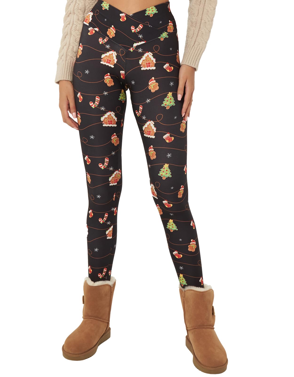 sissycos Women's Christmas Halloween Crossover Leggings High Waisted