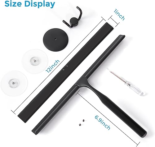 Miniatura 10 de Quntis - Escobilla de ducha para puertas de cristal, limpiaparabrisas de 10 pulgadas con mango antideslizante, cuchilla de repuesto y gancho para