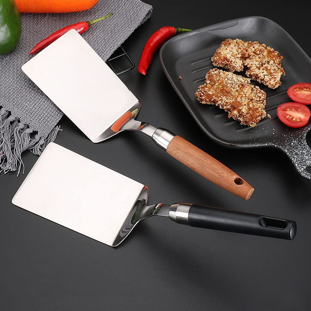Spatola In Acciaio Inox Extra Larga 15x12 Cm - Pressa Per Hamburger Con Manico In Legno