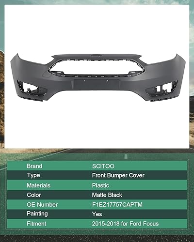 Miniatura 5 de SCITOO Cubierta de parachoques delantero para 2015 2016 2017 2018 para Ford Focus plástico parachoques reemplazo F1EZ17757CAPTM
