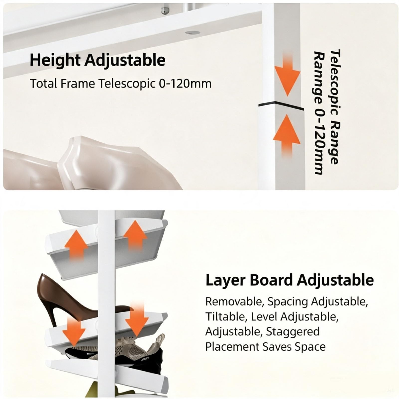 Organizador de Estante extraíble para Zapatos para Armario y ropero, Zapatero expansible, Altura Ajustable, retráctil, para dormitorios pequeños(Black B,14 Tier/D43CM)