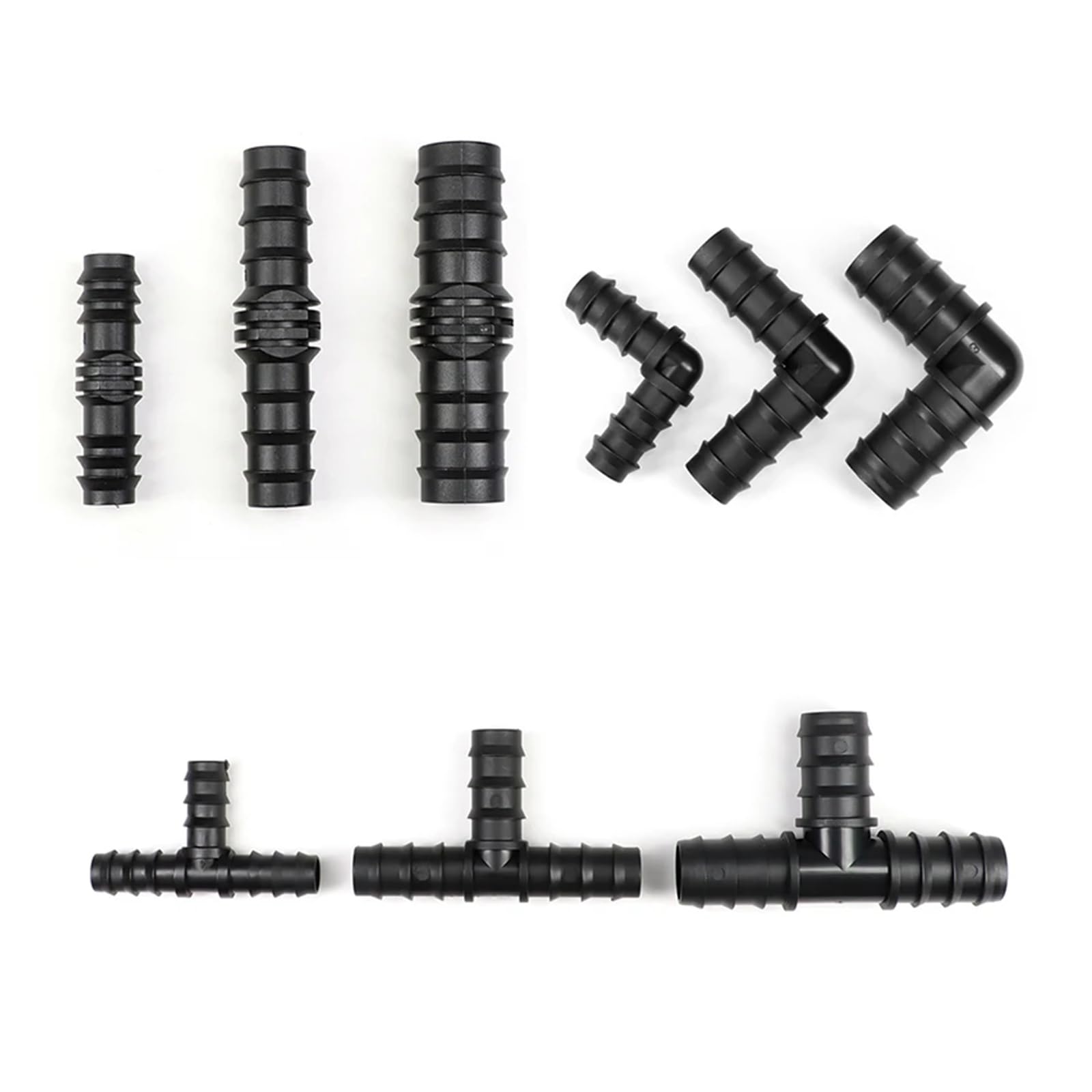 16mm 20mm 25mm PE-Rohr Barb Anschlüsse T-Stück Ellenbogen Gerade Endstopfen Garten Wasser Tropfbewässerung Schlauch Reduzierstück Splitter Fitting(Tee,25MM_50 PIECES)