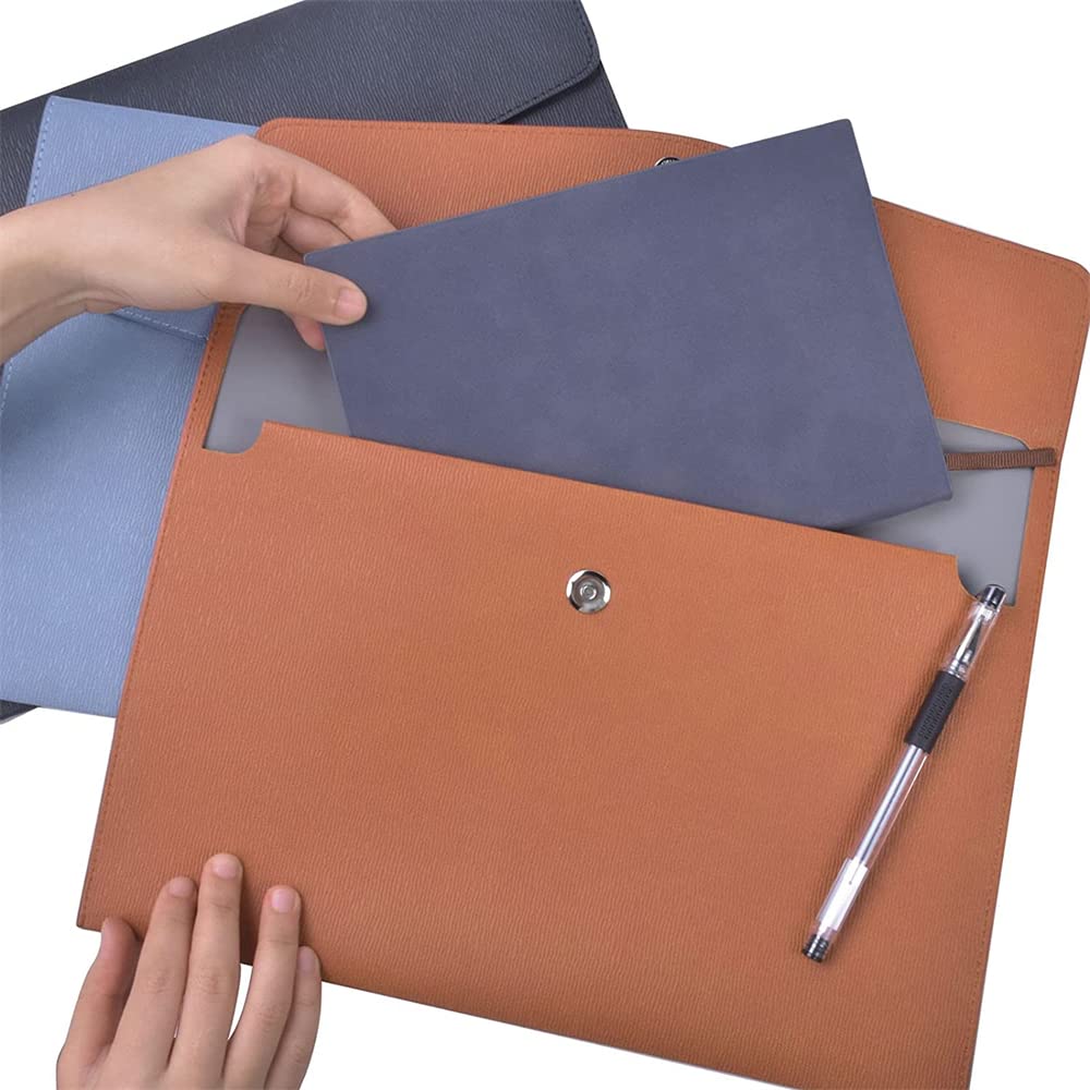 ELECDONFiles Wallets, A4 Popper Wallet Leather File Document Folder Paper Storage Bag Portable Document Organizer Waterproof Document Wallet for Travel Meeting Business Office (Brown)