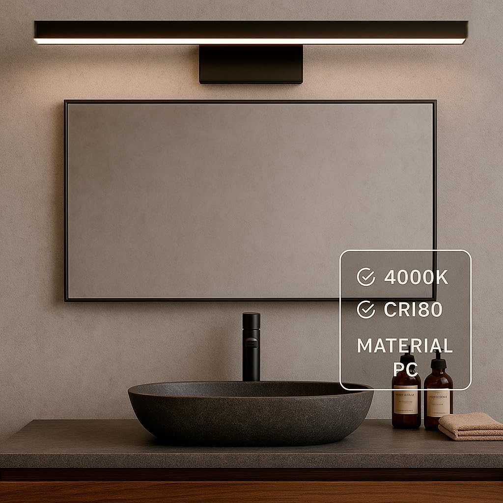 M Ledme - Applique murale LED pour miroir de salle de bain Plex 12W 60 cm, blanc neutre 4000K, étanche IP44, se fixe sur miroirs, meubles ou murs, 600X51X128mm (H)