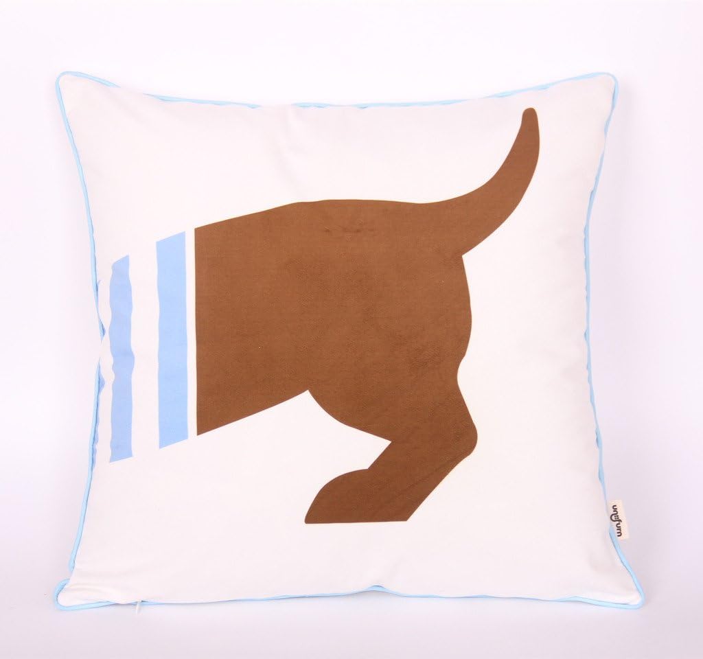 Uniifurn Square Decorative Pillow Cases Funny Pillowcase Dog Typography Cushion Cover, Throw Pillow Covers 18x18 Inch (Blue Striped Dachshund Tail)