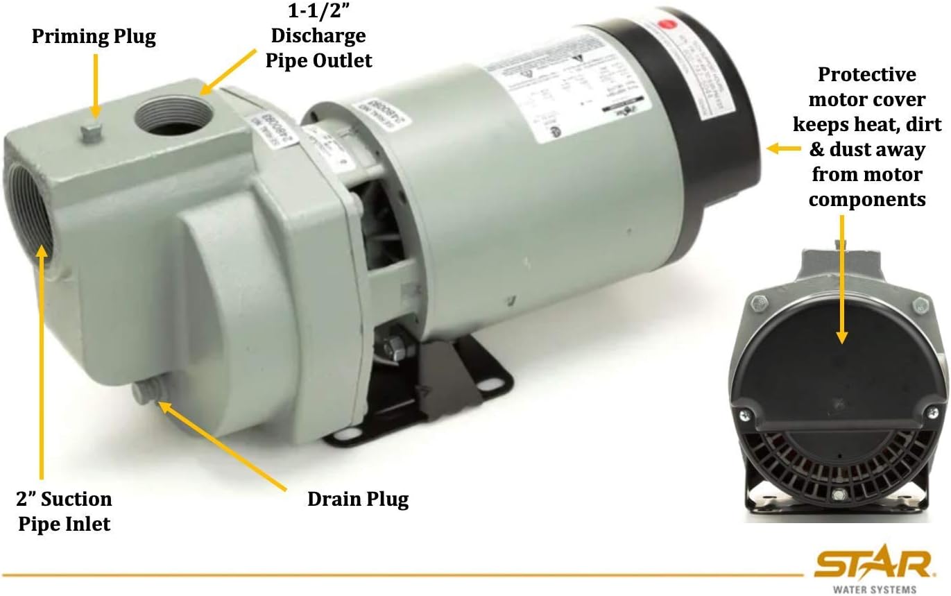 Star Water Systems HSP15P1 1-1/2 HP Self Priming Lawn Sprinkler Irrigation Pump Made with Rugged Cast Iron