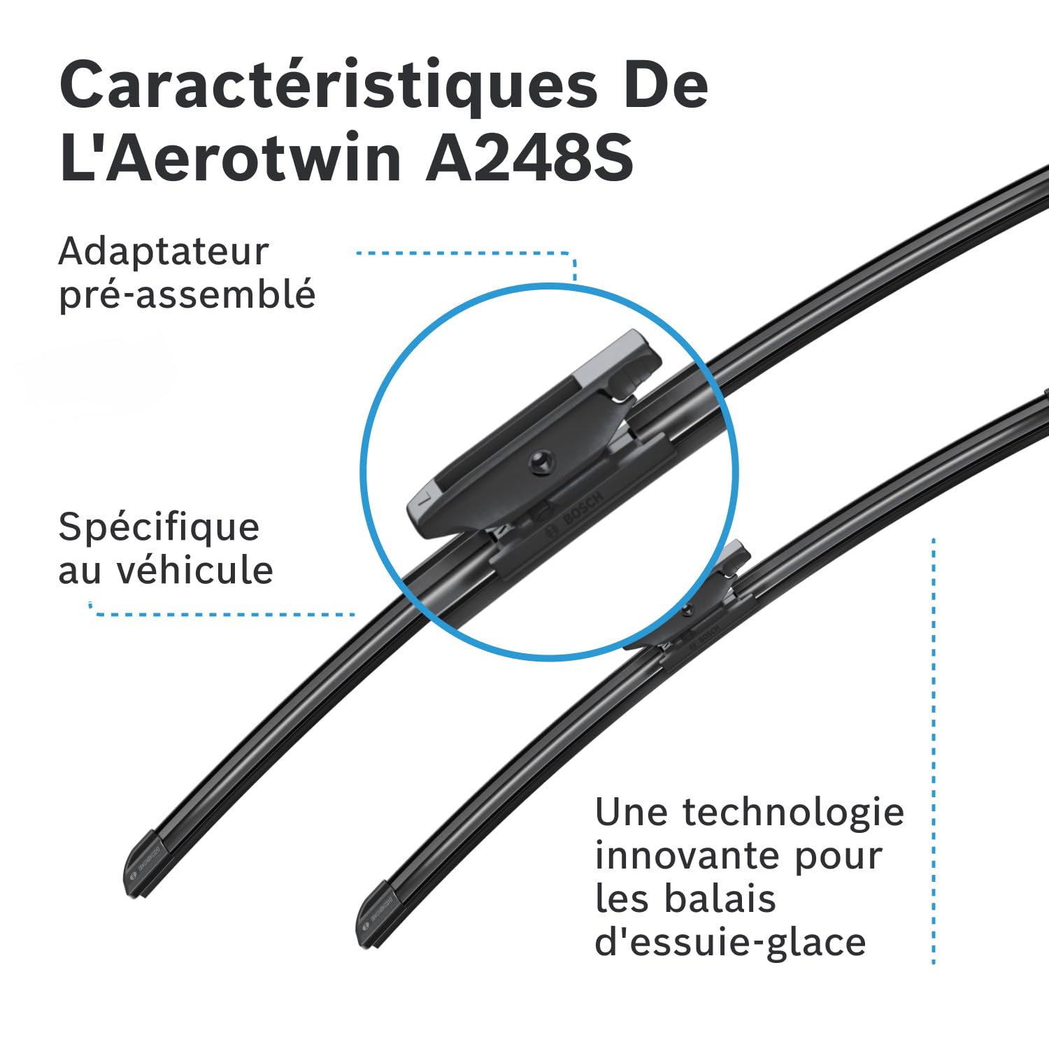 BOSCH Balai d'essuie-glace Aerotwin A248S avant 3397014248 | Compatible avec: RENAULT MEGANE IV Grandtour, MEGANE IV Schrägheck, MEGANE IV Stufenheck, TALISMAN, TALISMAN Grandtour