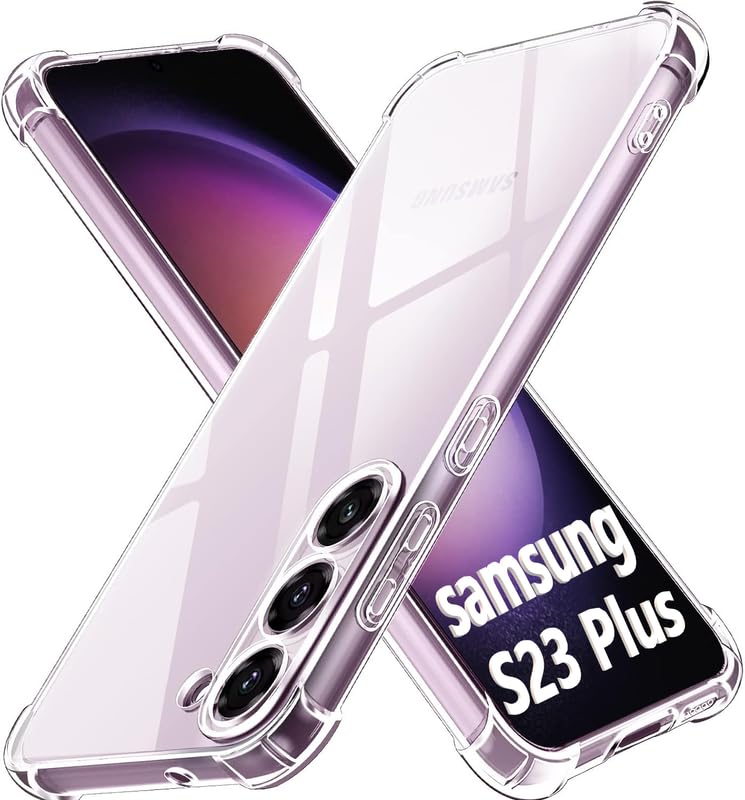 Image of Lustree Back Cover Transparent Case Compatible with Samsung Galaxy S23 Plus | Clear + TPU Case with 4 Corner Air Cushion Protection & Camera Protection | Slim& Stylus Cover