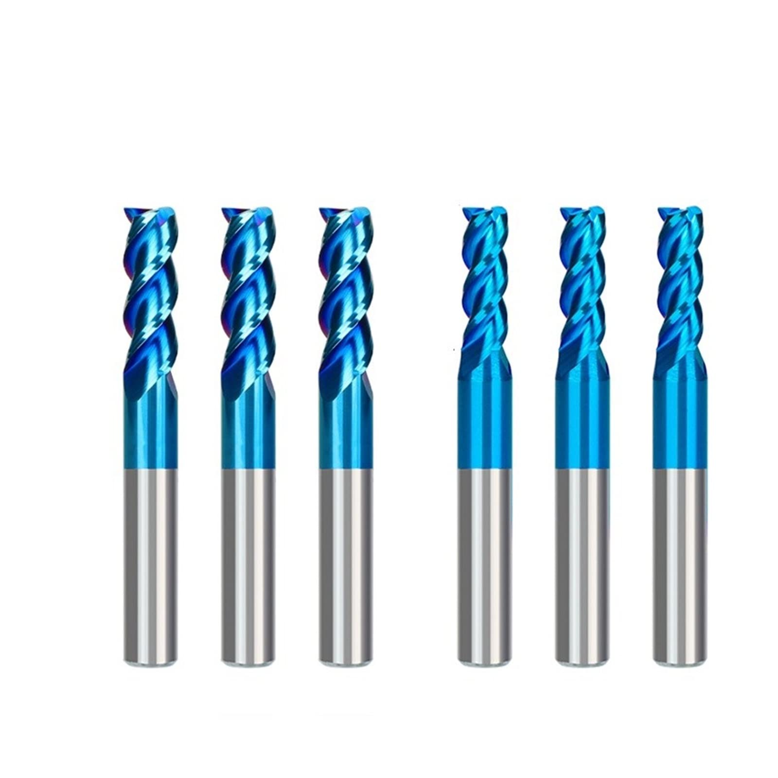 TBZOQAID 6pcs Carbide End Mill Cutter 3 Flute Router Bit Nano Blue Coating Aluminum Cutting Milling Metal Tool