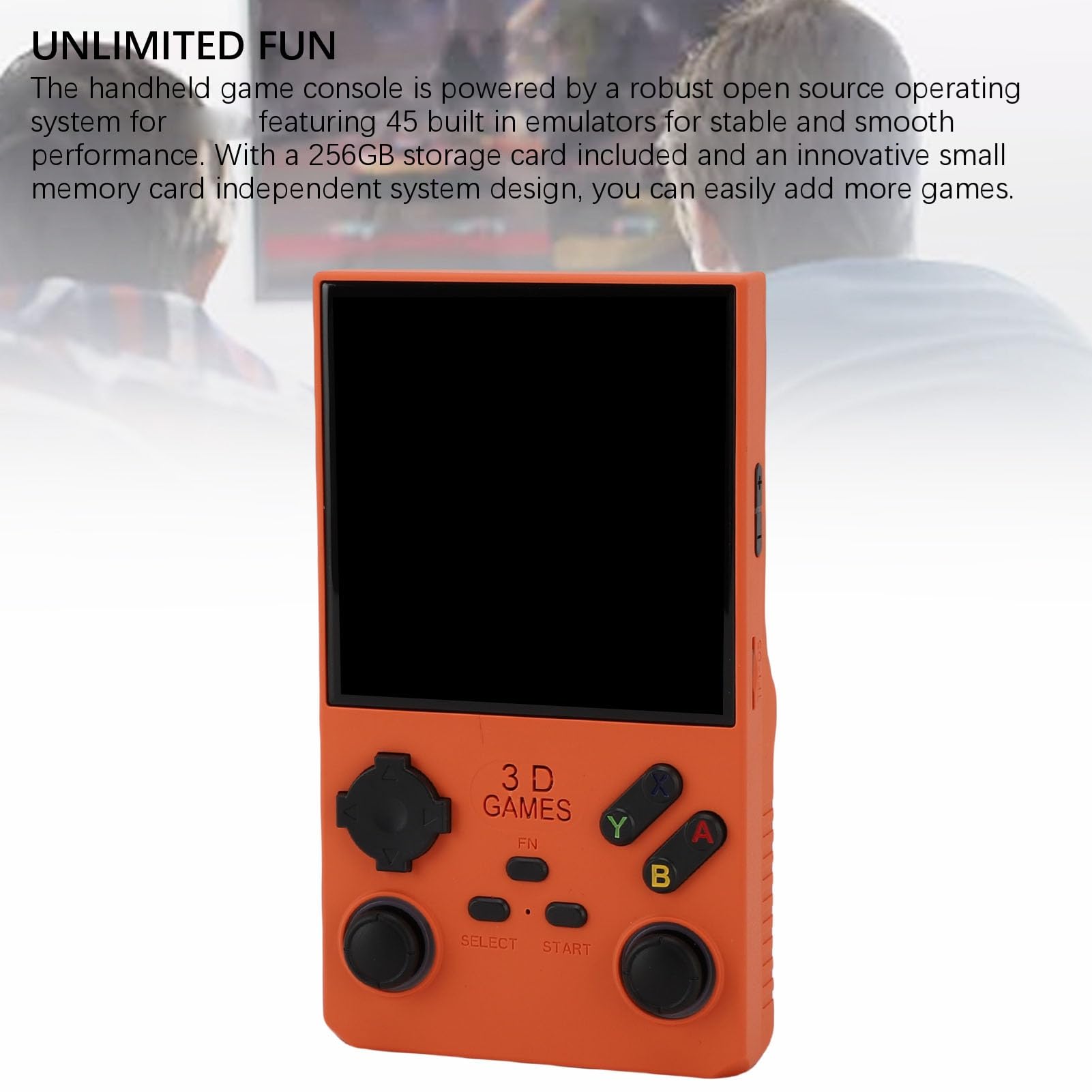 Annadue Console di Gioco Portatile da 4 Pollici, Console di Gioco retrò Portatile con Spazio di Archiviazione da 256 GB, Altoparlante da 8 W, 720x720, Open Source, per Videogiochi da Viaggio (ORANGE)