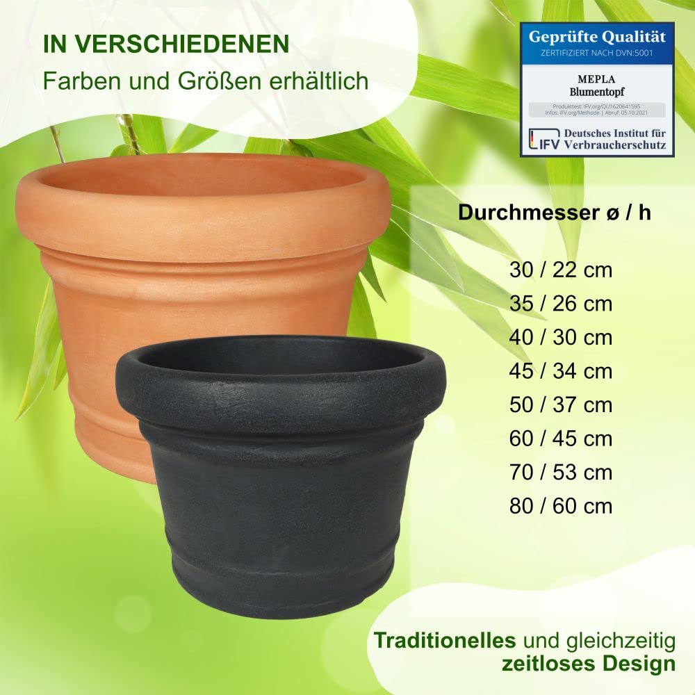 MePla Blumentopf Monza - runder Pflanzkübel - wetterfestes Pflanzgefäß - UV-beständiger Blumenkübel - Pflanzentopf - Kübel - ø60 - Terra