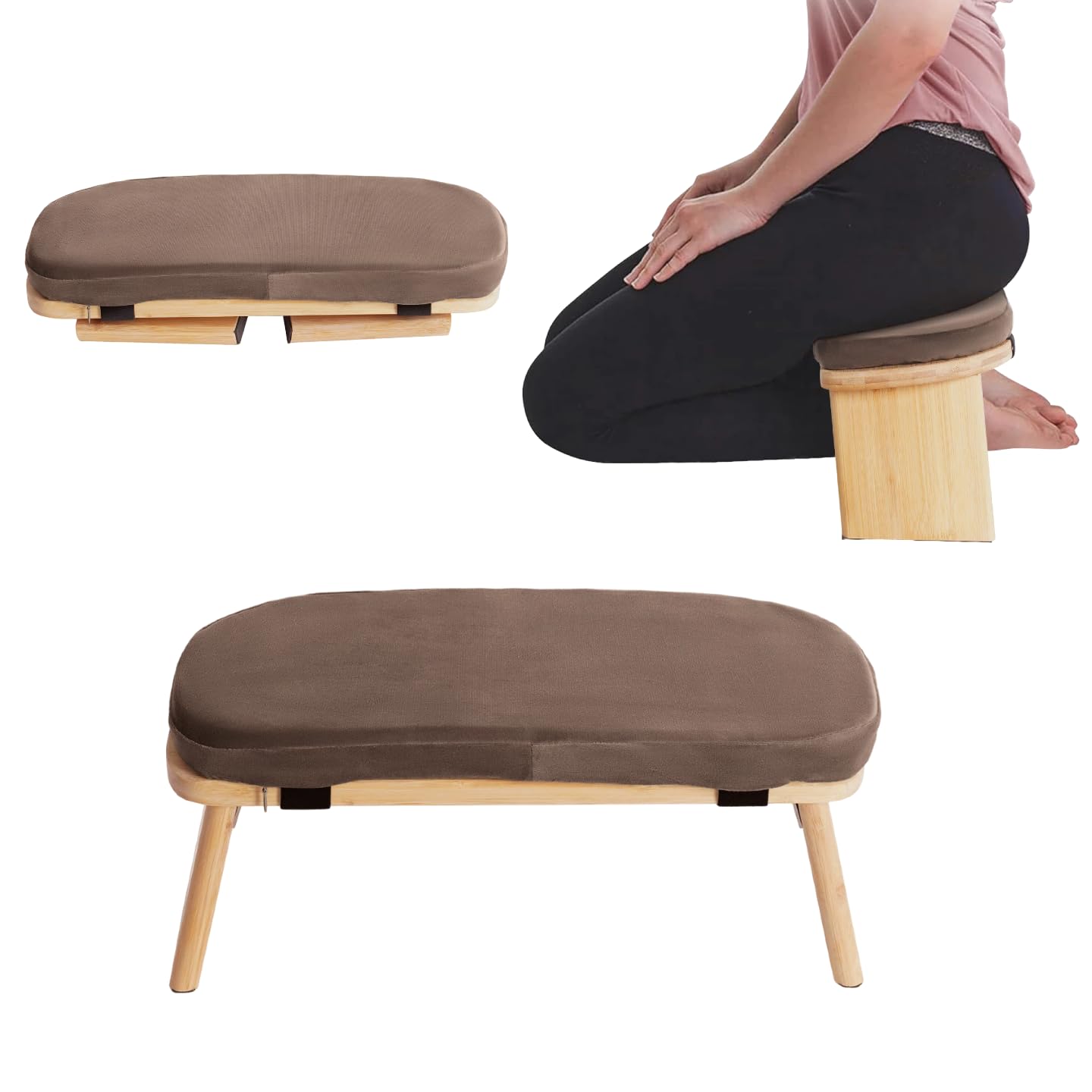 Tabouret de Méditation Bambou Banc de Méditation Pliable avec Coussin de Méditation Banc de Méditation Agenouillé pour comme Banc de Yoga, Banc de Prière