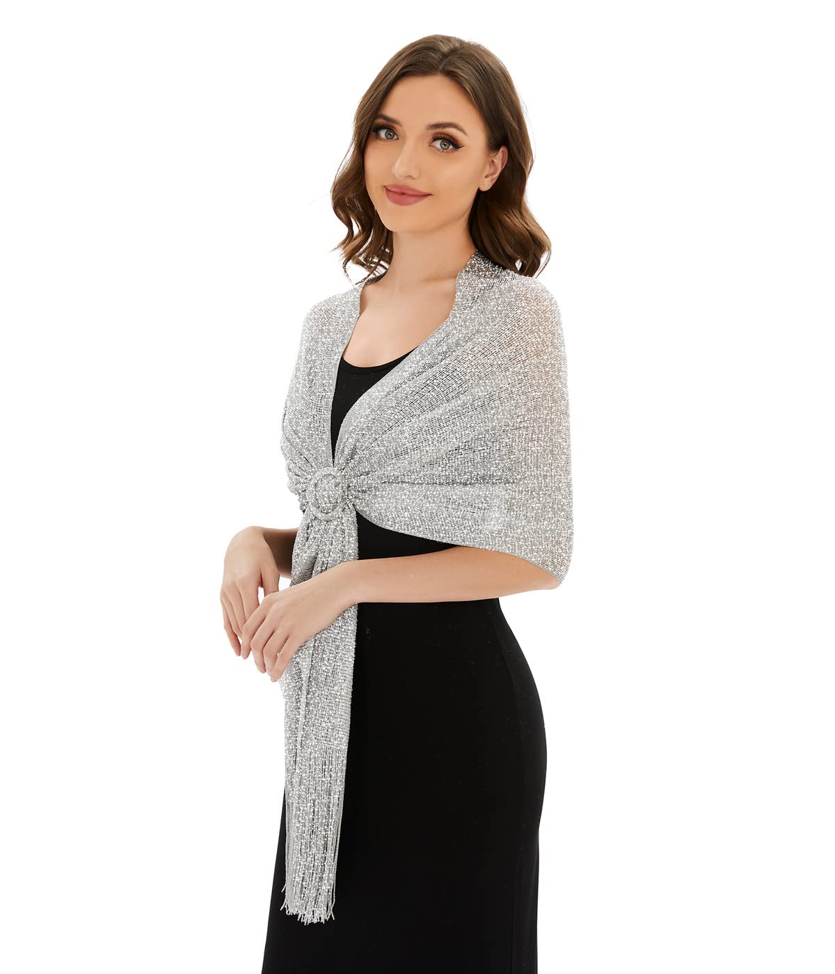 KUNINDOMESparkling Metallic Shawls and Wraps with Buckle,for Evening Dresses Party Wedding Bride Bridesmaid