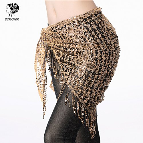 Belly Dance Hip Scarf - Triangle Shawl Sequin Tassel Beads Belts Waist Scarves 10 Color for Women/Girls3