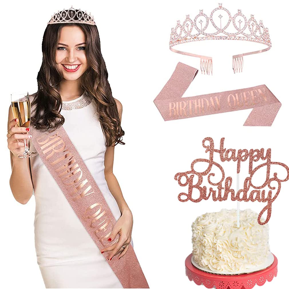 FOSDICK Geburtstag Set Krone & Schärpe Rosa - Inklusive Girlande Und Brosche