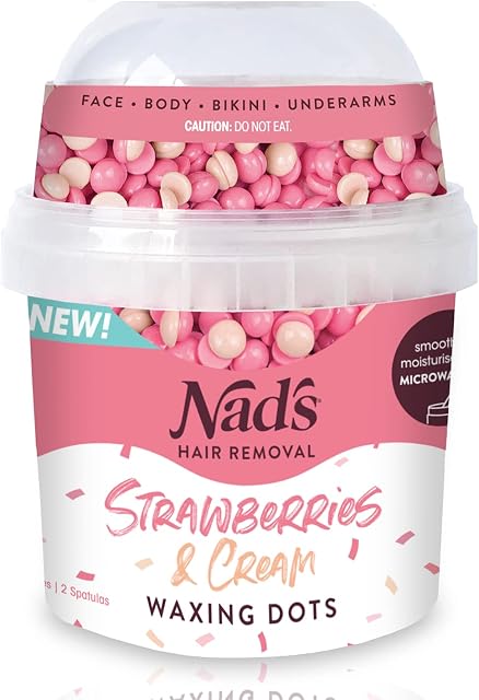 Nad's Hair Removal Hard Wax Beads - Full Body Hard Wax Kit For Women - Microwaveable Hot Wax No-Strip Formula (Strawberries & Cream) 200g with 2 Applicators & 2 Oil Wipes