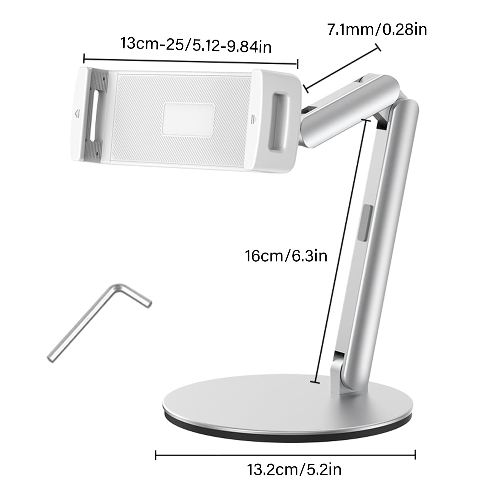 Supporto girevole per telefono/tablet in lega di alluminio con base antiscivolo spessa, supporto da scrivania, supporto per tablet