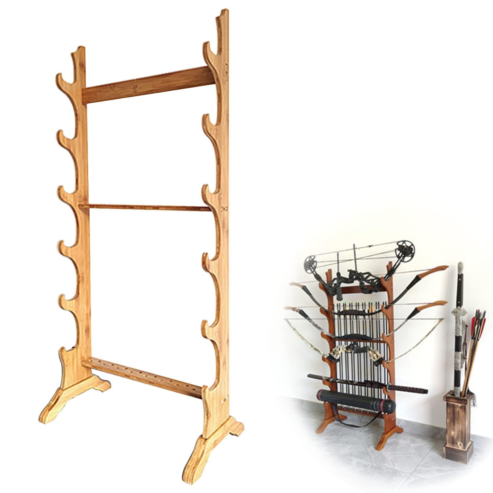 GUODDM Sword Display Katana Holder, Multilayer Floor Display Wall Hanger, 6-12 Tier Vertical, Martial Arts Wood Wand Rack For Storing Various Swords & Fishing Rod(Wood,6 floors)