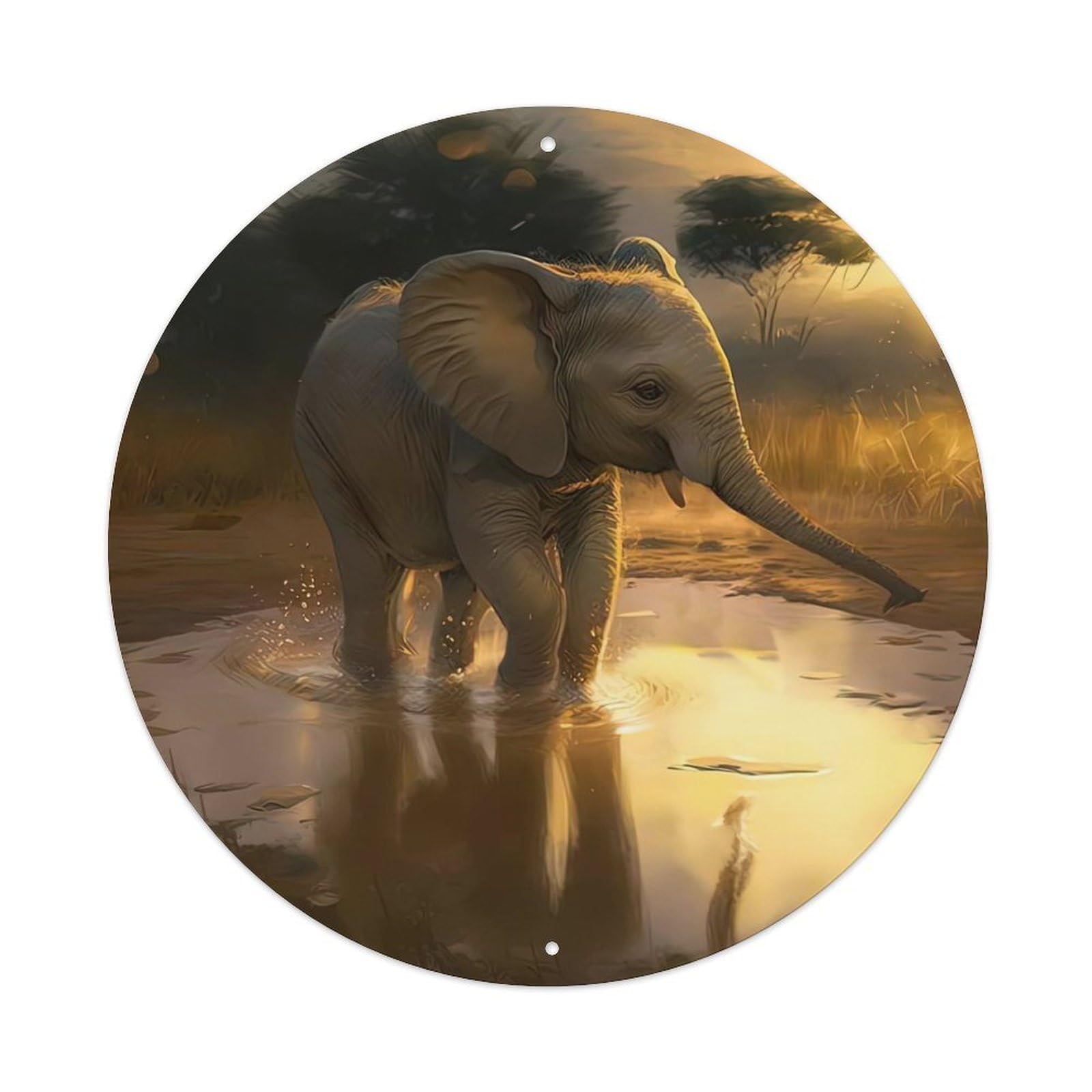 Animal Artwork Elephant Playing Vintage Metal Tin Sign Plaque Wall Decor for Cafe, Club Bar, Office, Garden Metal Poster 8x8Inch