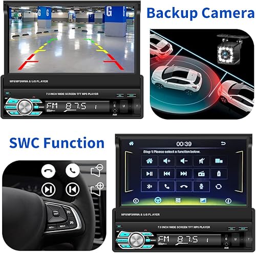 Miniatura 5 de Hikity - Estéreo de auto Carplay de 7 pulgadas de un solo DIN, pantalla táctil abatible, radio para automóvil con Carplay inalámbrico Android Auto,