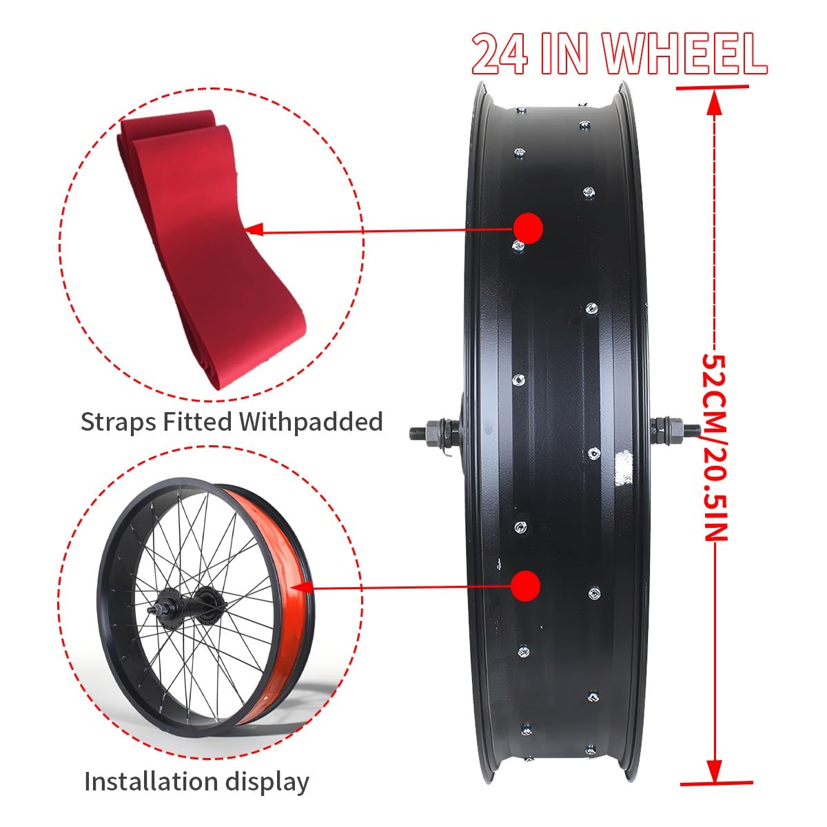 Set di Ruote per Bici da Neve 20/24/26"X 4.0" Pneumatici Larghi Anteriori e Posteriori Freno a Disco Set di Ruote da Spiaggia Cerchi in Lega di Alluminio Mozzi 36H Raggi 14G QR 135