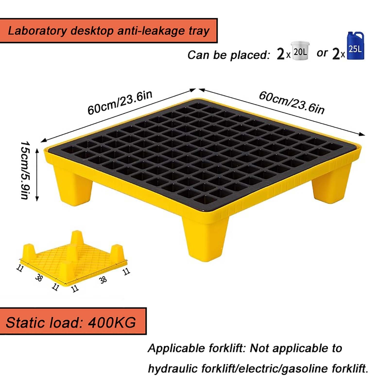 Pallet industriale per deposito di liquidi e fusti di olio - Piattaforma a prova di perdite con porta di scarico, accesso per carrello elevatore resistente, griglia rimovibile per laboratorio e