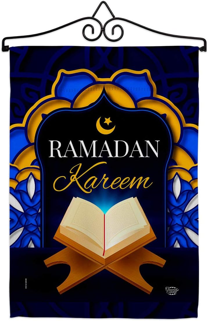 Happy Ramadan Garden Flag Set Wall Hanger Religious Muslims iftars Prayers Christian Religion Month House Decoration Banner Small Yard Gift Double-Sided, Made in USA