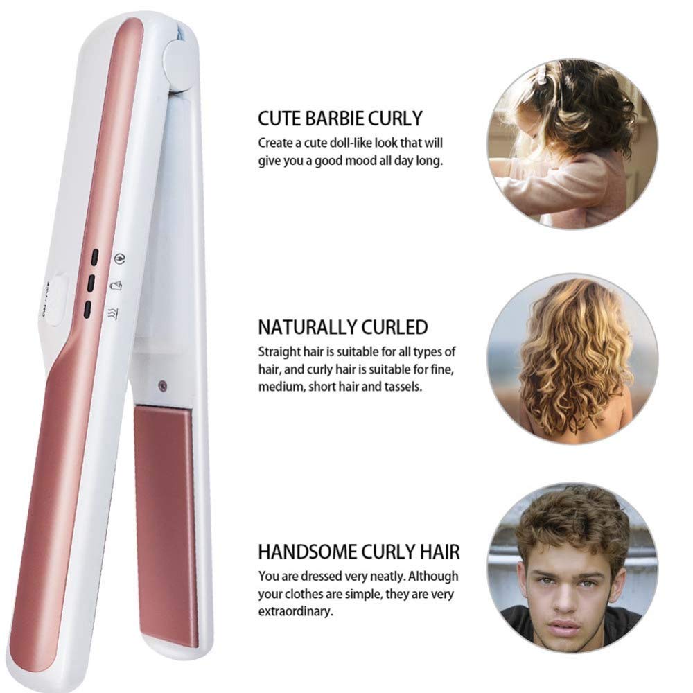 Piastra per Capelli Mini Arricciacapelli Lron: Ferro per Capelli in Ceramica 2 in 1 Tenaglie per Arricciacapelli in Ferro Piatto Ricaricabile USB Doppia Tensione Temperatura Regolabile,Pink