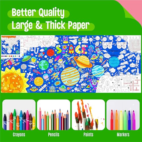 Image of Universe Coloring Poster, Large Coloring Activity Paper 75 inch x 31 inch Jumbo Size Space-themed Paper DIY Painting Drawing Banner /Tablecloth for School, Wall Decor