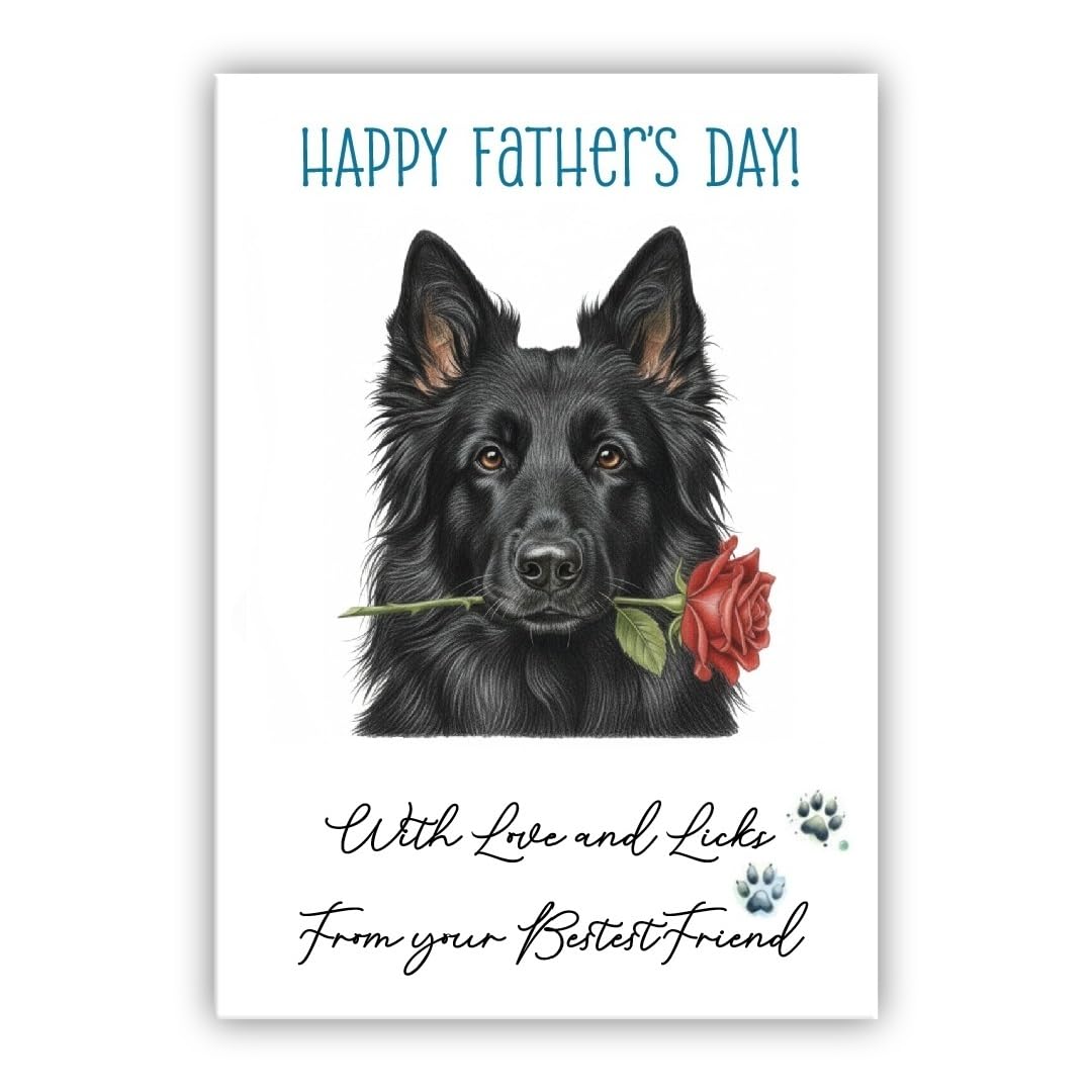 Father’s Day Card From the Dog – Cute Fathers Day Pet Card – “With Love and Licks” – Multiple Breeds Available (• Belgian Sheepdog)