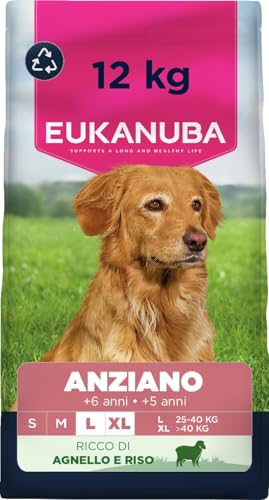 EUKANUBA Cibo secco per cani Senior con agnello e riso per razze di taglia grande - Alimento secco premium per cani anziani, 12 kg