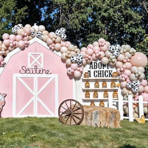 Image of HILAVO Cowgirl Balloon 12 Inch Pastel Light Baby Pink White Nude Retro Western Balloons Cow Print Party Balloon for Boho Rodeo Baby Shower Birthday Farm Theme Cowgirl Western Party Decorations