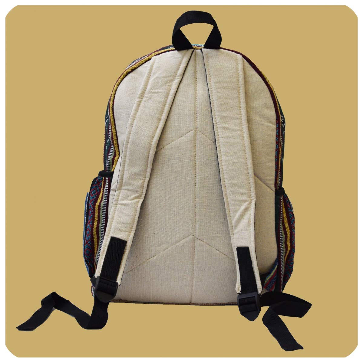 Simandra Ethno Hanf Zaino realizzato a mano in Nepal con molti scomparti, multicolore, 45 x 30 x 10cm