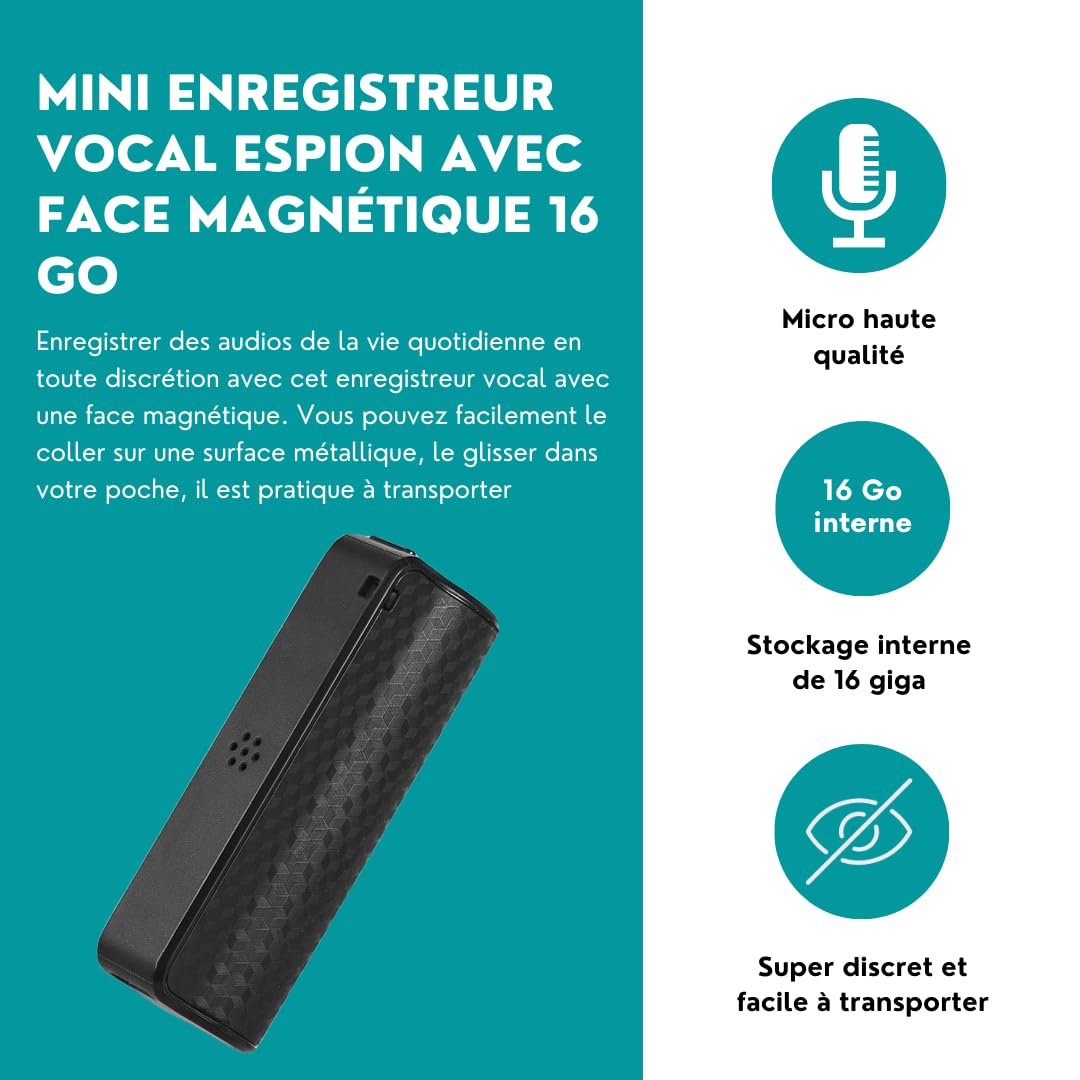 Mini szpiegowski rejestrator głosowy 16 GB z magnetyczną twarzą